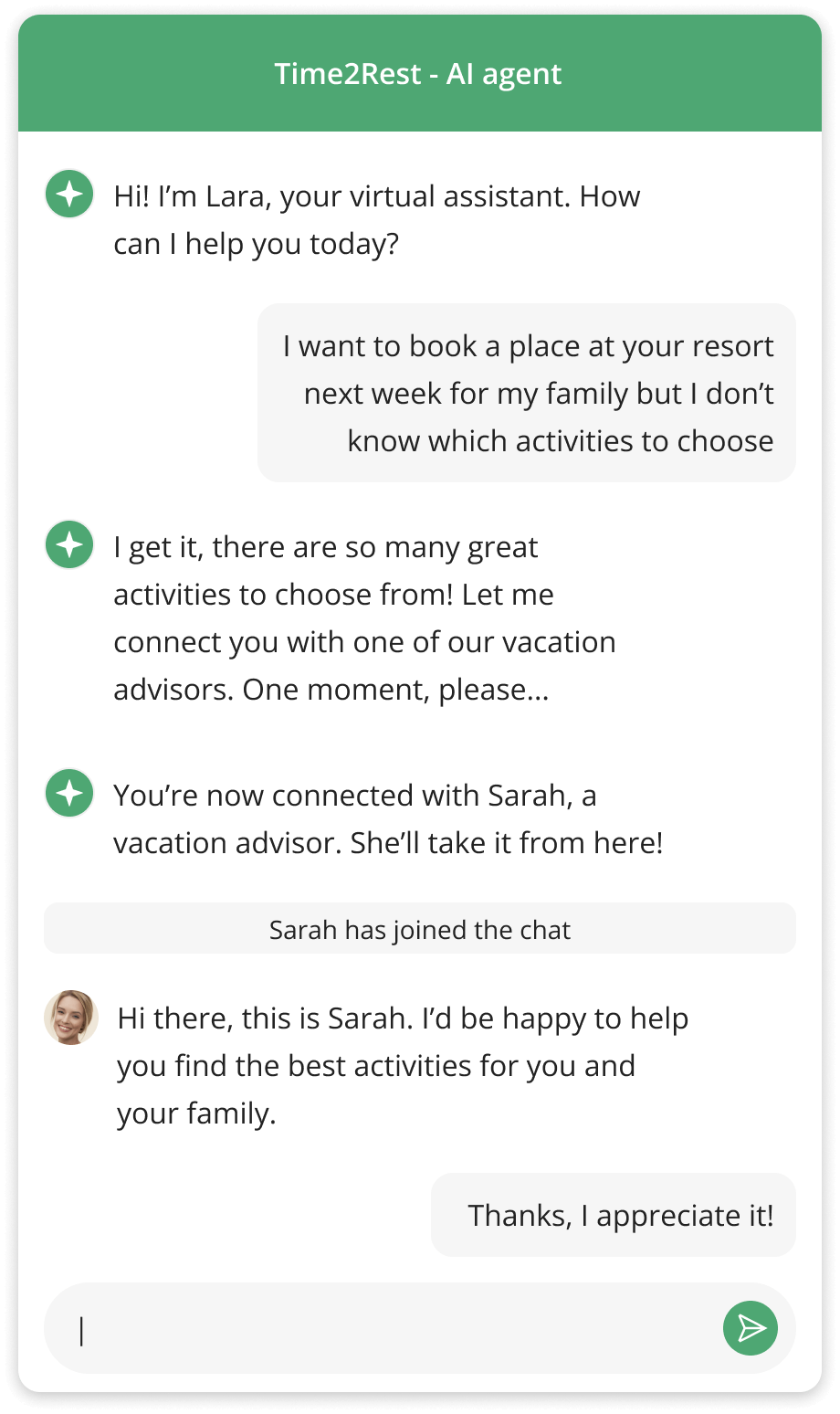 AI chatbot seamlessly handing off a conversation to human support