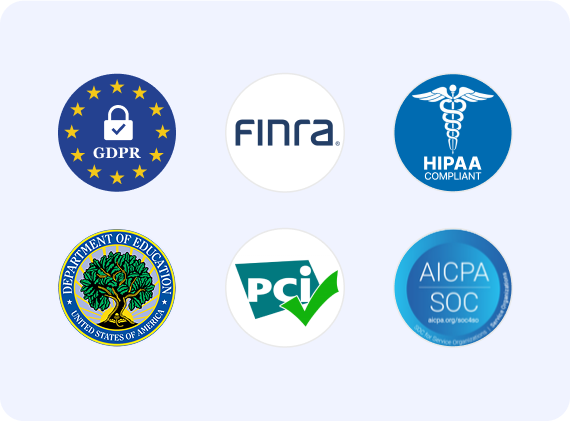 Set of compliance logos showing OnceHub’s adherence to industry standards