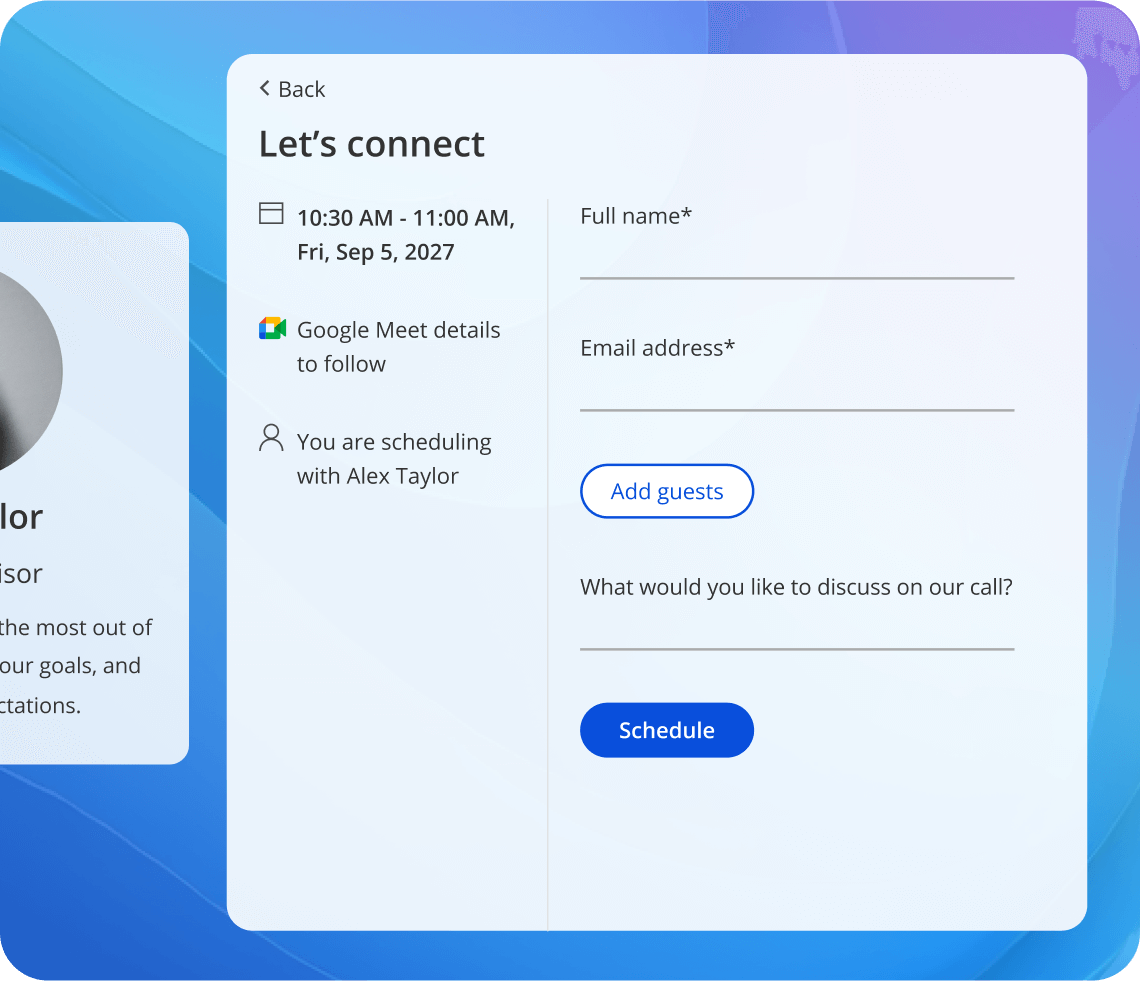 Online form interface designed for scheduling appointments