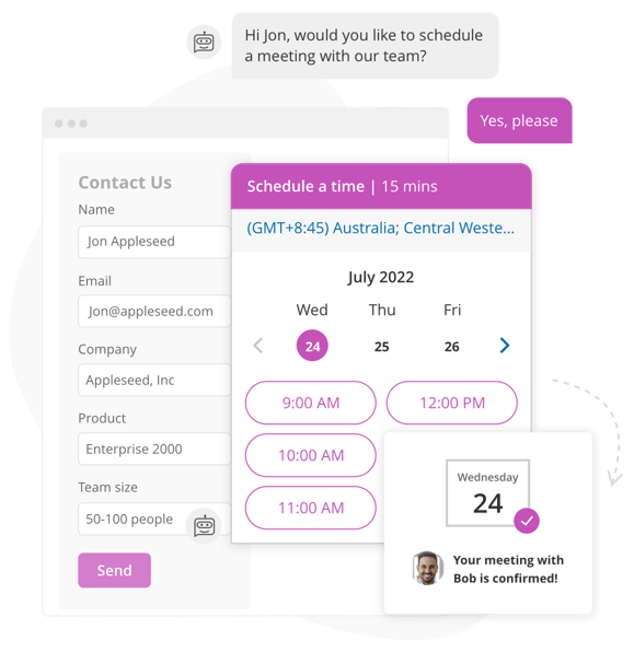 A scheduled meeting being booked after a webform is submitted.